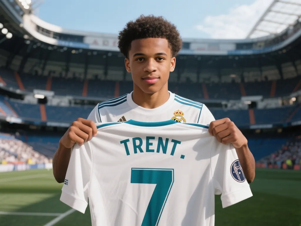 Trent Alexander-Arnold với chiếc áo Real Madrid mang tên 'Trent'